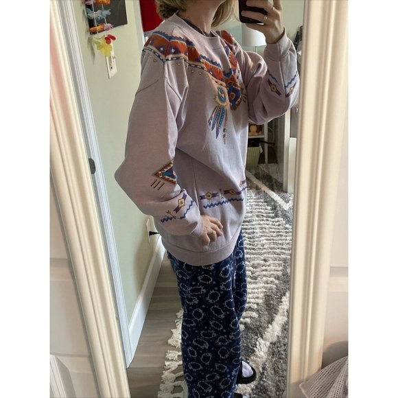 Vintage‎ Lifestyles 90s Aztec Mexican Purple Sweatshirt Adult One Size Made USA - Picture 14 of 15